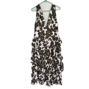j crew collection dress Sz 12 Maxi Green White Tiered Skirt Floral  V‎ Front